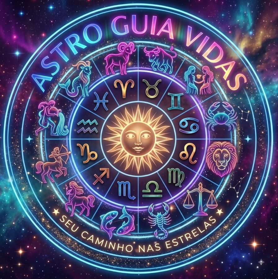 Logo do Astro Guia Vidas: círculo zodiacal com os doze signos ao redor de um sol dourado